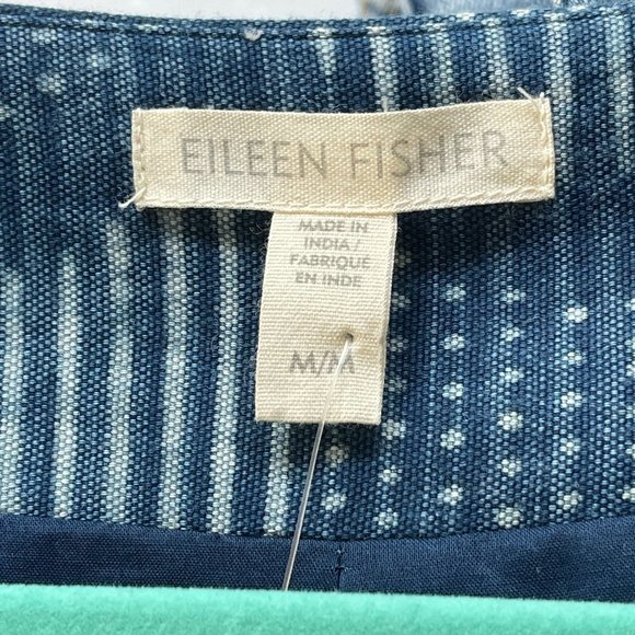 Eileen Fisher HAND-PRINTED Jacket Womens M/M Organic Cotton Indigo Blue Cardigan - Picture 5 of 7